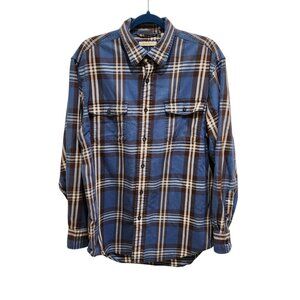 G.H. Bass & Co. Men's M Flannel Shirt Blue Brown Plaid Long Sleeve Casual